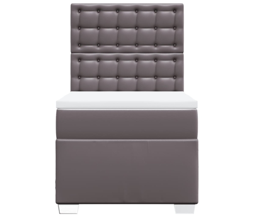 Cama box spring con colchón cuero sintético gris 90x190 cm