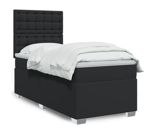 Cama box spring con colchón cuero sintético negro 90x190 cm