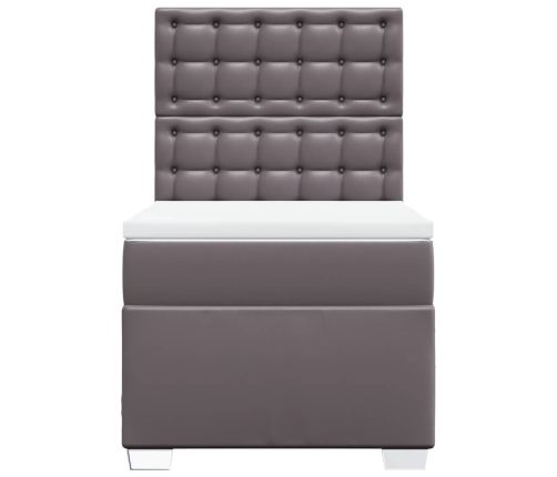 Cama box spring con colchón cuero sintético gris 90x200 cm