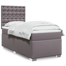 Cama box spring con colchón cuero sintético gris 90x200 cm