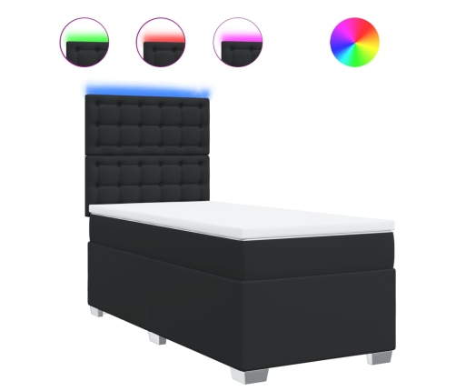 Cama box spring con colchón cuero sintético negro 100x200 cm
