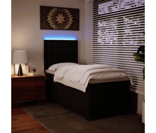 Cama box spring con colchón cuero sintético negro 100x200 cm