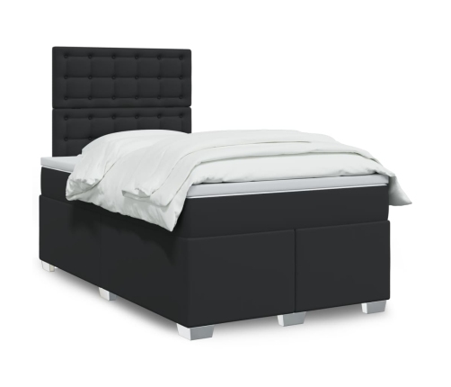 Cama box spring con colchón cuero sintético negro 120x190 cm