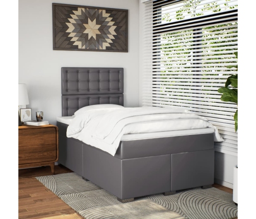 Cama box spring con colchón cuero sintético gris 120x190 cm