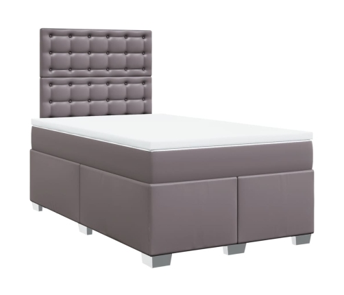 Cama box spring con colchón cuero sintético gris 120x200 cm