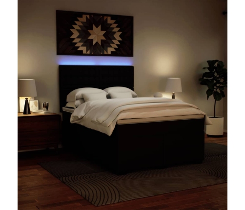 Cama box spring con colchón cuero sintético negro 140x190 cm