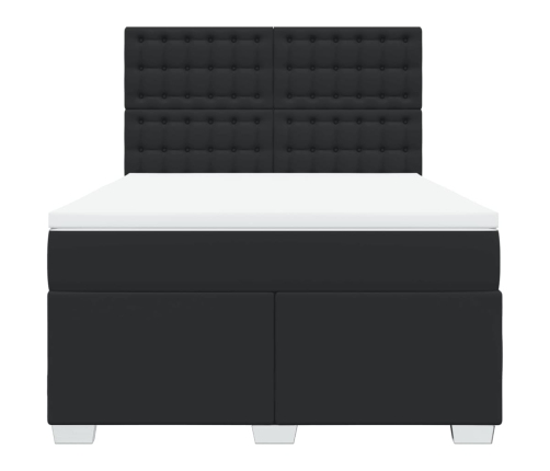 Cama box spring con colchón cuero sintético negro 140x190 cm