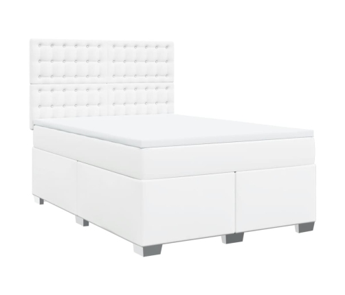 Cama box spring con colchón cuero sintético blanco 140x190 cm