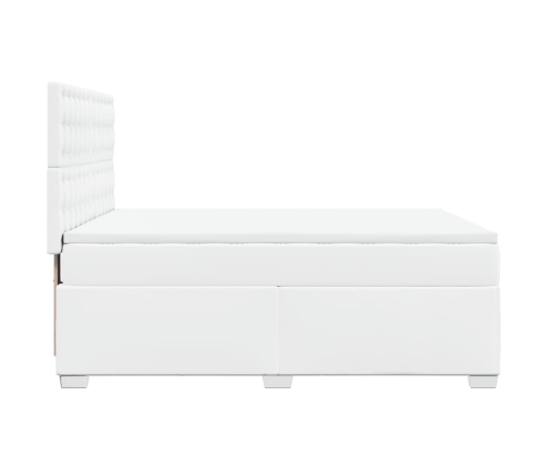 Cama box spring con colchón cuero sintético blanco 140x190 cm