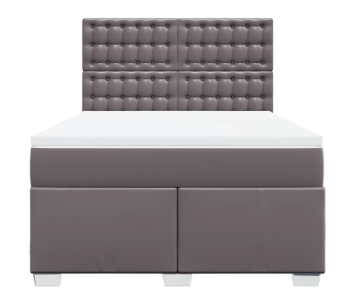 Cama box spring con colchón cuero sintético gris 140x190 cm