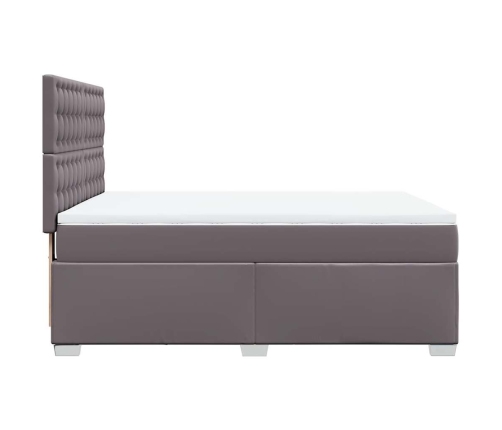 Cama box spring con colchón cuero sintético gris 140x190 cm