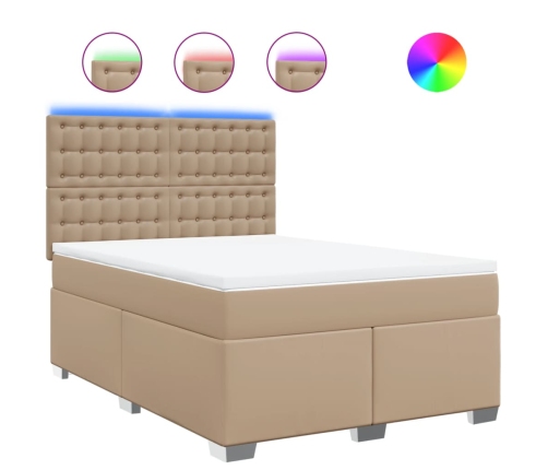 Cama box spring con colchón cuero sintético capuchino 140x190cm