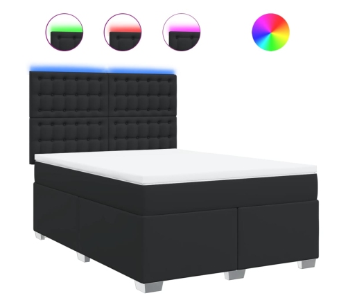 Cama box spring con colchón cuero sintético negro 160x200 cm