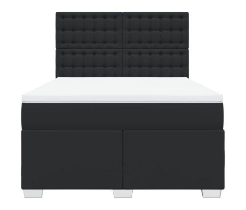Cama box spring con colchón cuero sintético negro 160x200 cm
