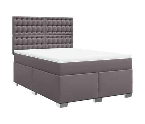 Cama box spring con colchón cuero sintético gris 160x200 cm