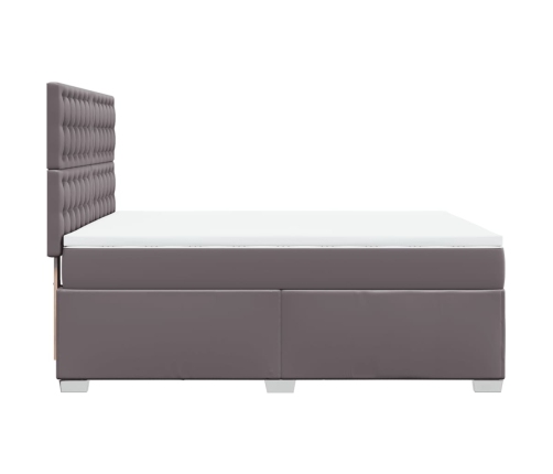 Cama box spring con colchón cuero sintético gris 160x200 cm