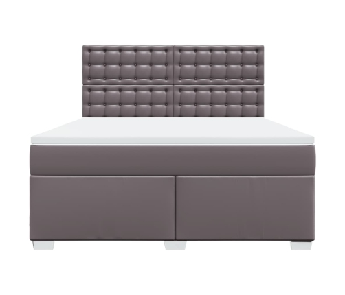 Cama box spring con colchón cuero sintético gris 180x200 cm