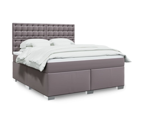 Cama box spring con colchón cuero sintético gris 180x200 cm