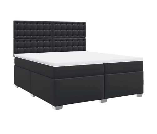 Cama box spring con colchón cuero sintético negro 200x200 cm