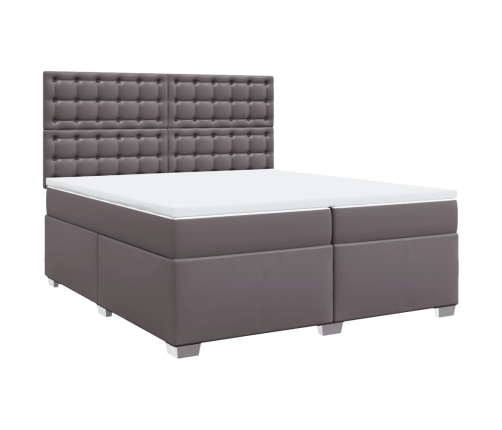 Cama box spring con colchón cuero sintético gris 200x200 cm