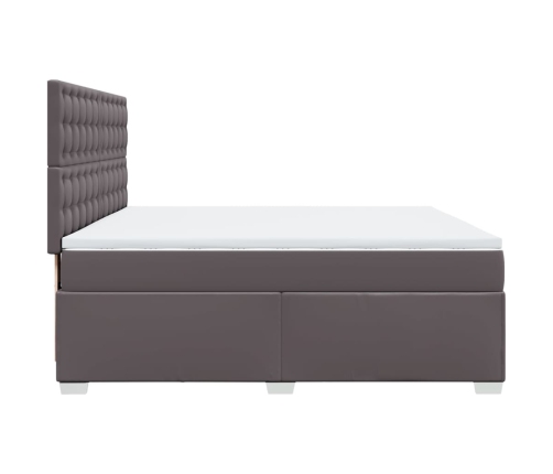 Cama box spring con colchón cuero sintético gris 200x200 cm