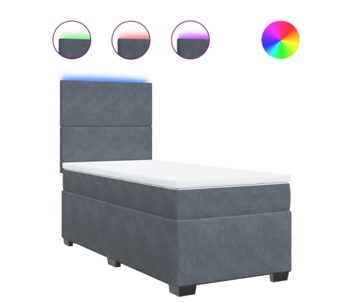 Cama box spring con colchón terciopelo gris oscuro 80x200 cm