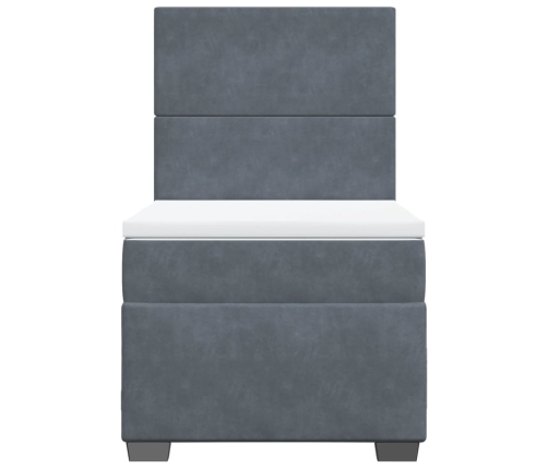 Cama box spring con colchón terciopelo gris oscuro 80x200 cm