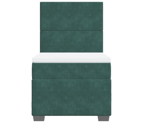 Cama box spring con colchón terciopelo verde oscuro 80x200 cm