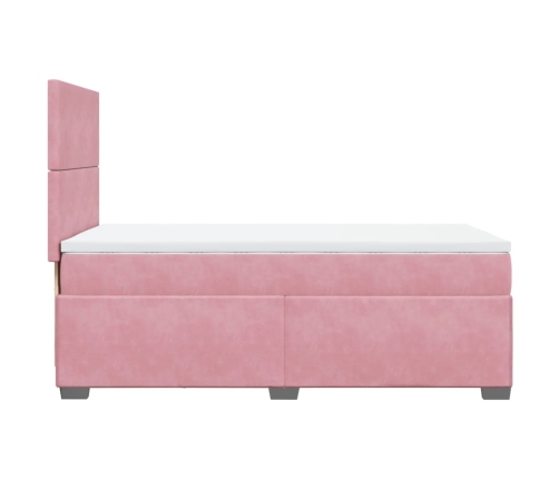 Cama box spring con colchón terciopelo rosa 80x200 cm