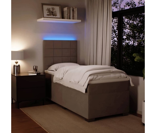 Cama box spring con colchón terciopelo gris claro 80x200 cm