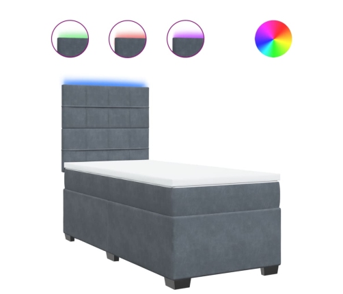 Cama box spring con colchón terciopelo gris oscuro 80x200 cm