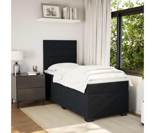 Cama box spring con colchón terciopelo negro 80x200 cm