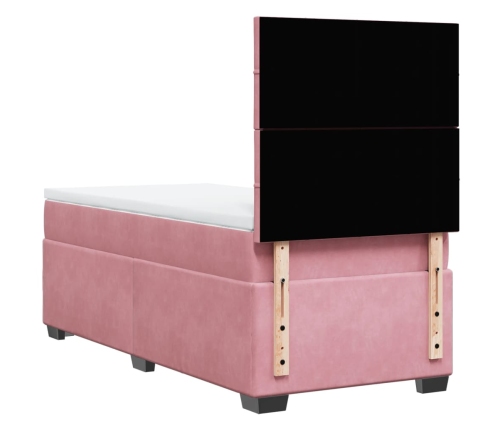 Cama box spring con colchón terciopelo rosa 80x200 cm