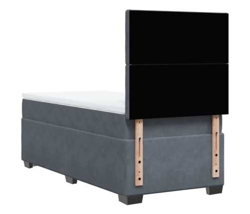 Cama box spring con colchón terciopelo gris oscuro 80x200 cm