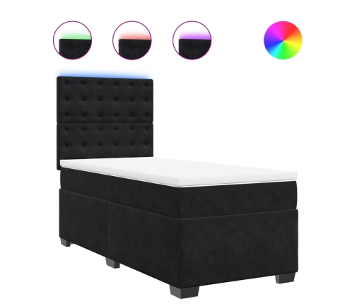 Cama box spring con colchón terciopelo negro 80x200 cm