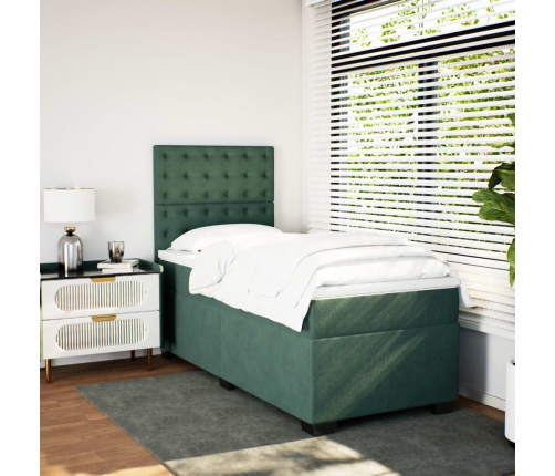 Cama box spring con colchón terciopelo verde oscuro 80x200 cm