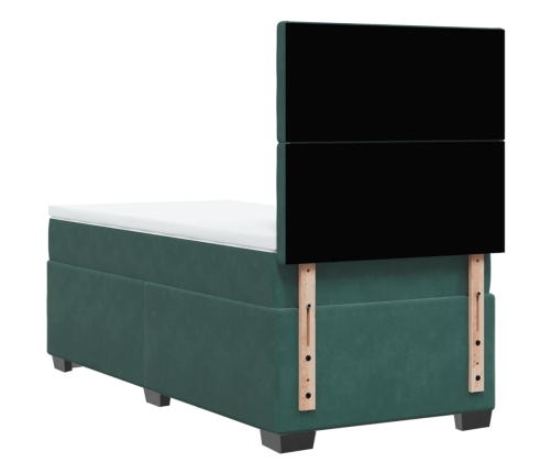 Cama box spring con colchón terciopelo verde oscuro 80x200 cm