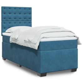 Cama box spring con colchón terciopelo azul oscuro 80x200 cm