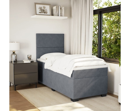 Cama box spring con colchón terciopelo gris oscuro 90x190 cm