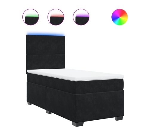 Cama box spring con colchón cuero sintético negro 90x190 cm