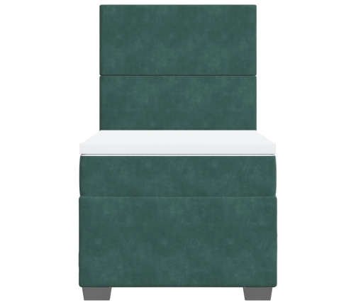 Cama box spring con colchón terciopelo verde oscuro 90x190 cm