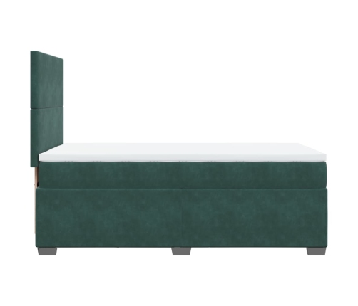 Cama box spring con colchón terciopelo verde oscuro 90x190 cm