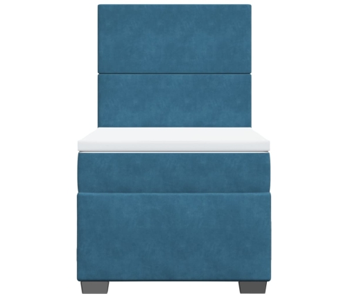 Cama box spring con colchón terciopelo azul 90x190 cm