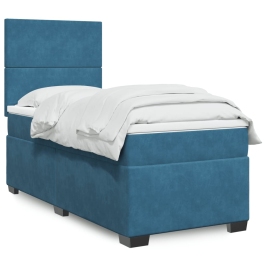 Cama box spring con colchón terciopelo azul 90x190 cm