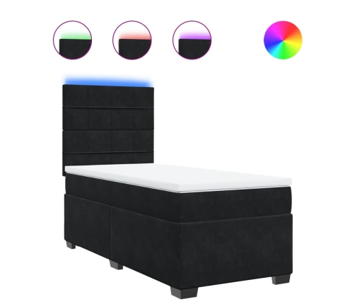 Cama box spring con colchón cuero sintético negro 90x190 cm