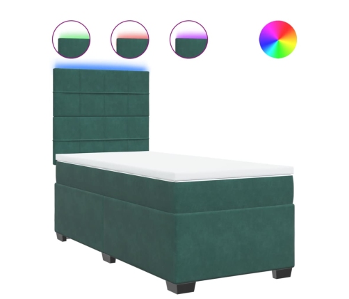 Cama box spring con colchón terciopelo verde oscuro 90x190 cm