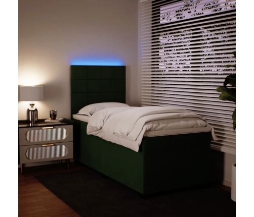 Cama box spring con colchón terciopelo verde oscuro 90x190 cm