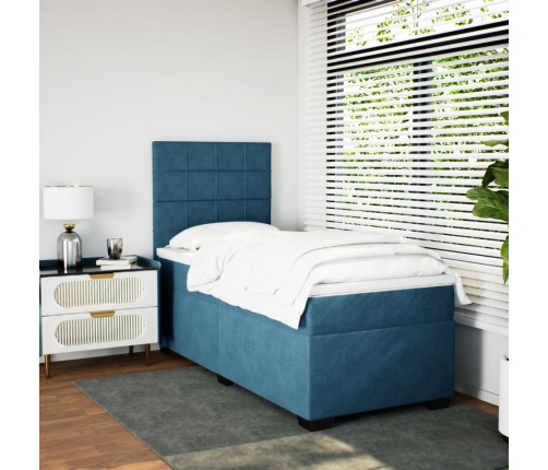 Cama box spring con colchón terciopelo azul 90x190 cm