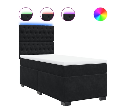 Cama box spring con colchón cuero sintético negro 90x190 cm
