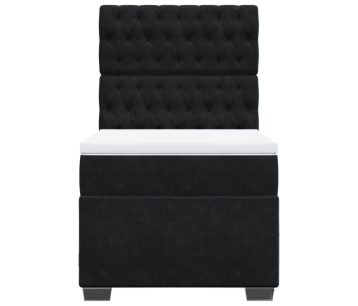 Cama box spring con colchón cuero sintético negro 90x190 cm